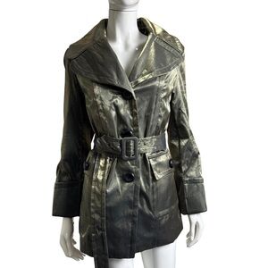 Y2K Hilary Radley Metallic Green Belted Trench Coat